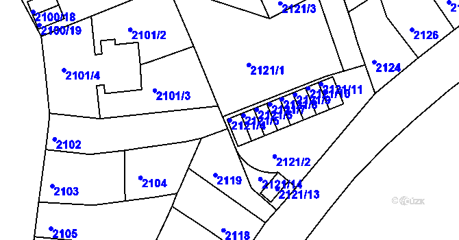 Parcela st. 2121/4 v KÚ Ústí nad Labem, Katastrální mapa