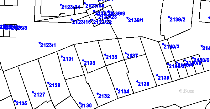 Parcela st. 2135 v KÚ Ústí nad Labem, Katastrální mapa