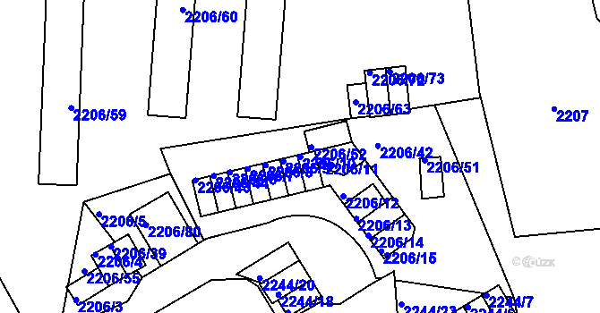 Parcela st. 2206/10 v KÚ Ústí nad Labem, Katastrální mapa