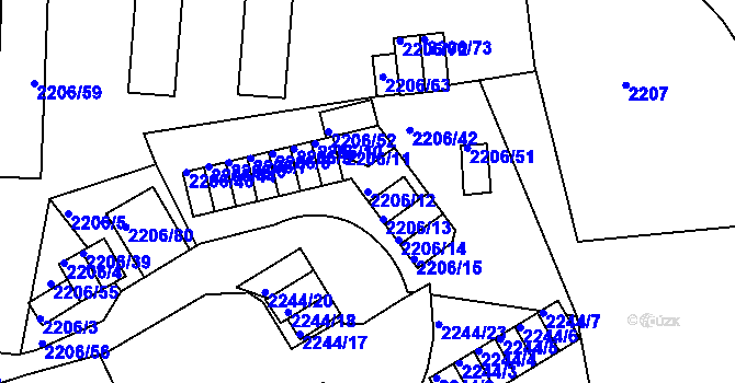 Parcela st. 2206/12 v KÚ Ústí nad Labem, Katastrální mapa