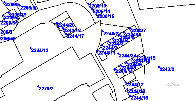 Parcela st. 2244/11 v KÚ Ústí nad Labem, Katastrální mapa