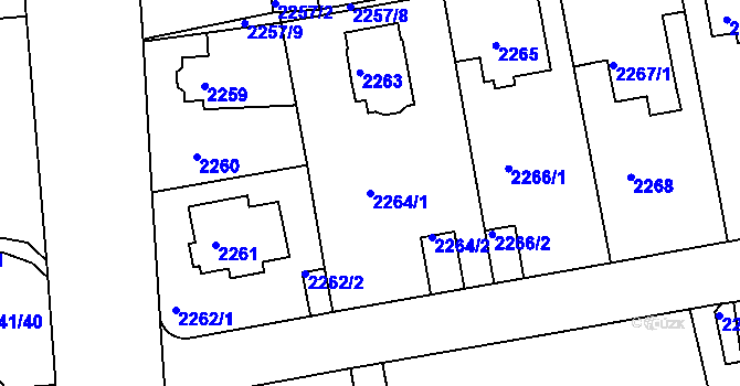 Parcela st. 2264/1 v KÚ Ústí nad Labem, Katastrální mapa