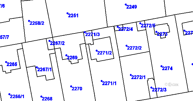 Parcela st. 2271/2 v KÚ Ústí nad Labem, Katastrální mapa