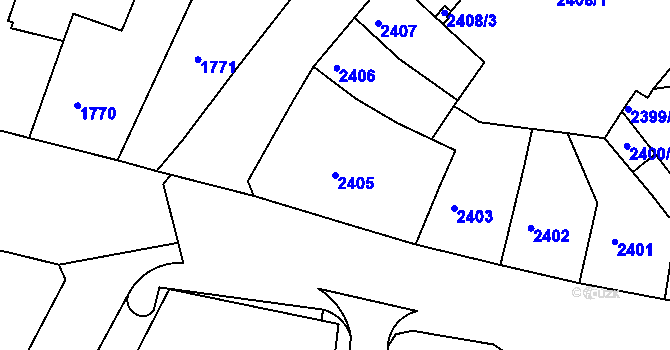 Parcela st. 2405 v KÚ Ústí nad Labem, Katastrální mapa