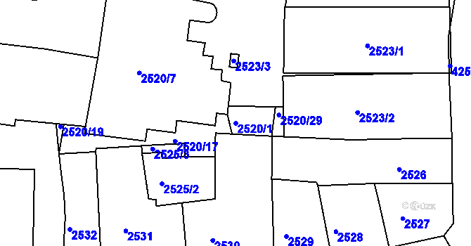 Parcela st. 2520/1 v KÚ Ústí nad Labem, Katastrální mapa