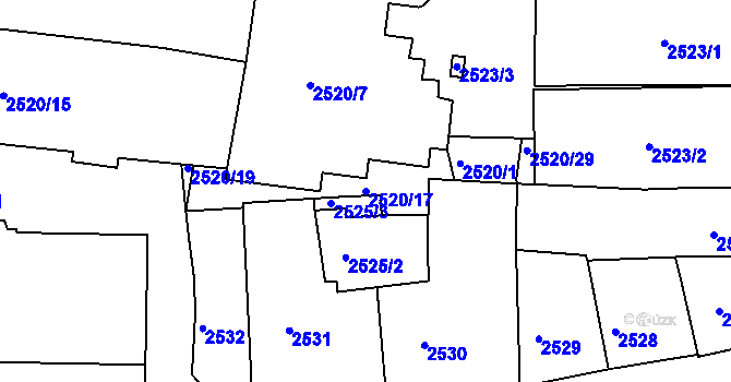 Parcela st. 2520/17 v KÚ Ústí nad Labem, Katastrální mapa