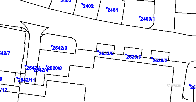 Parcela st. 2533/5 v KÚ Ústí nad Labem, Katastrální mapa