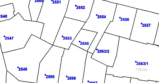 Parcela st. 2555 v KÚ Ústí nad Labem, Katastrální mapa