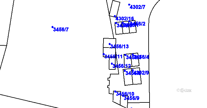 Parcela st. 3456/11 v KÚ Ústí nad Labem, Katastrální mapa