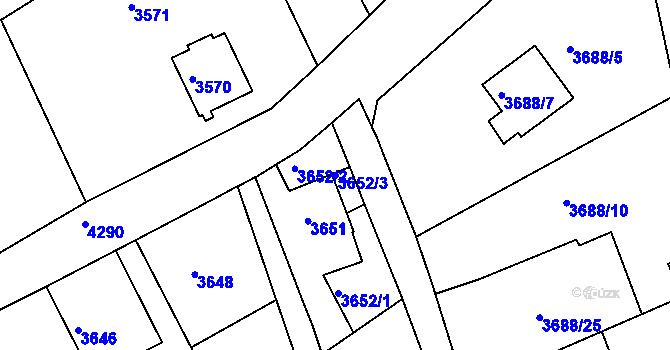 Parcela st. 3652/3 v KÚ Ústí nad Labem, Katastrální mapa
