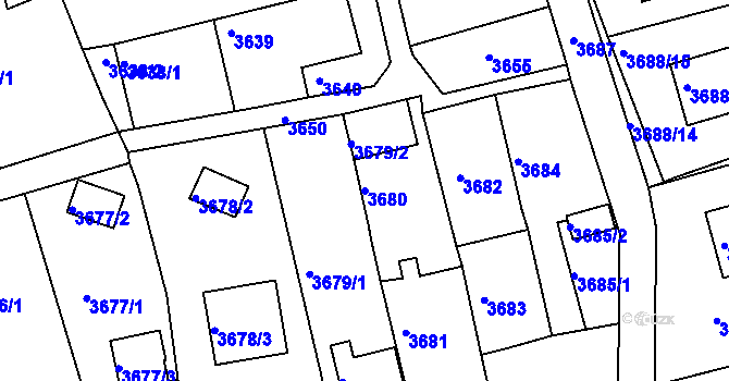 Parcela st. 3680 v KÚ Ústí nad Labem, Katastrální mapa