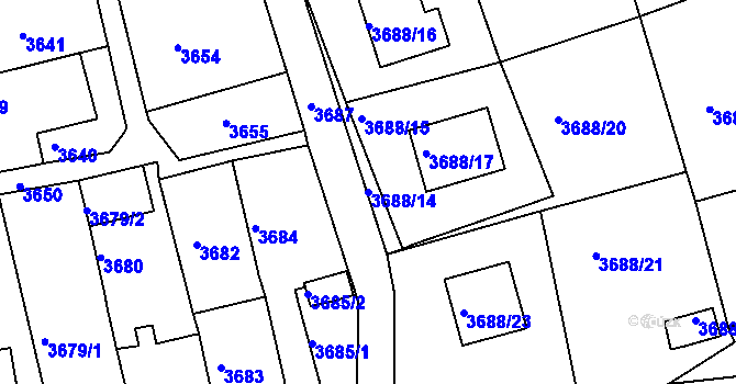 Parcela st. 3688/14 v KÚ Ústí nad Labem, Katastrální mapa