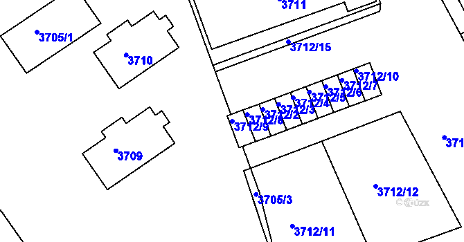 Parcela st. 3712/9 v KÚ Ústí nad Labem, Katastrální mapa