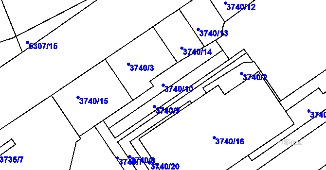 Parcela st. 3740/10 v KÚ Ústí nad Labem, Katastrální mapa