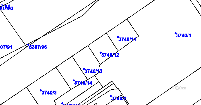 Parcela st. 3740/12 v KÚ Ústí nad Labem, Katastrální mapa