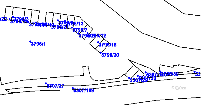 Parcela st. 3796/20 v KÚ Ústí nad Labem, Katastrální mapa