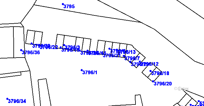 Parcela st. 3796/21 v KÚ Ústí nad Labem, Katastrální mapa
