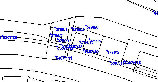 Parcela st. 3799/12 v KÚ Ústí nad Labem, Katastrální mapa