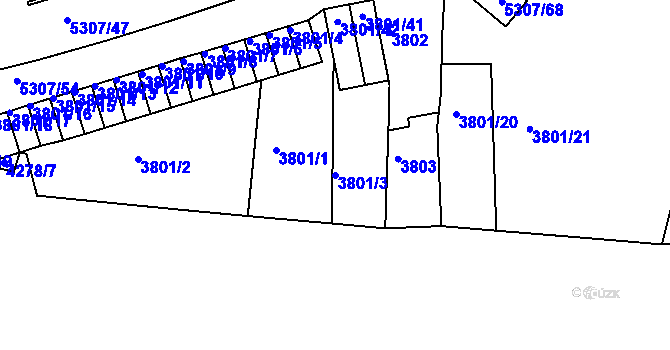 Parcela st. 3801/3 v KÚ Ústí nad Labem, Katastrální mapa