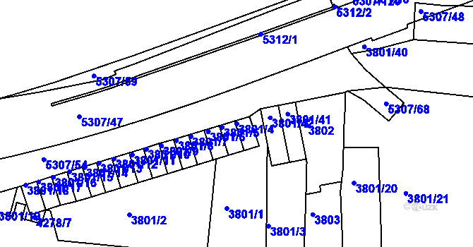 Parcela st. 3801/4 v KÚ Ústí nad Labem, Katastrální mapa