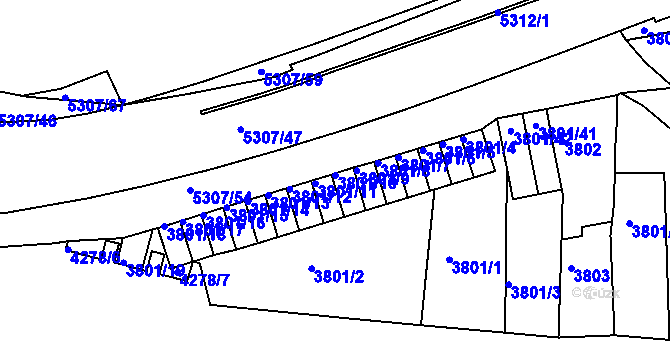 Parcela st. 3801/10 v KÚ Ústí nad Labem, Katastrální mapa
