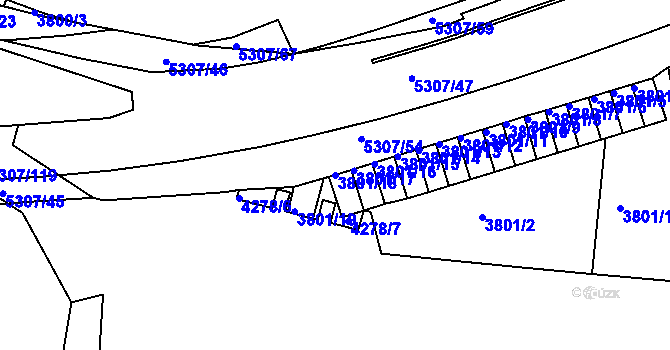 Parcela st. 3801/18 v KÚ Ústí nad Labem, Katastrální mapa
