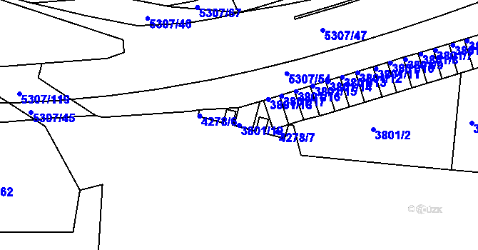 Parcela st. 3801/19 v KÚ Ústí nad Labem, Katastrální mapa