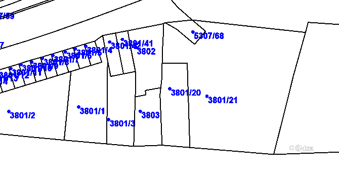 Parcela st. 3801/20 v KÚ Ústí nad Labem, Katastrální mapa