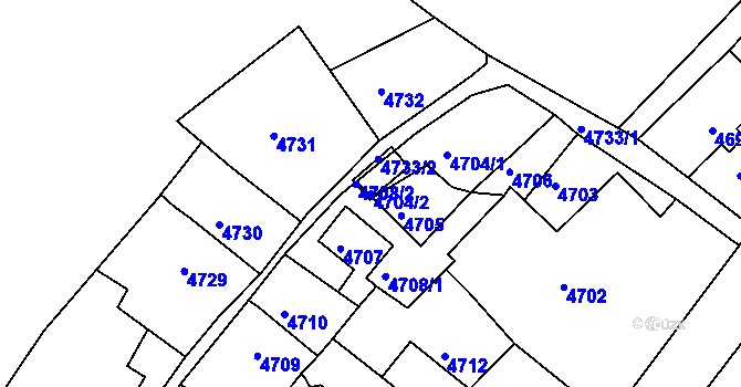 Parcela st. 4704/2 v KÚ Ústí nad Labem, Katastrální mapa