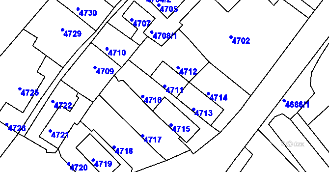 Parcela st. 4711 v KÚ Ústí nad Labem, Katastrální mapa