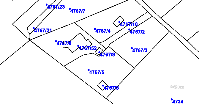 Parcela st. 4767/9 v KÚ Ústí nad Labem, Katastrální mapa