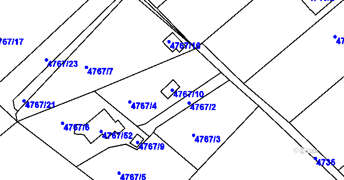 Parcela st. 4767/10 v KÚ Ústí nad Labem, Katastrální mapa