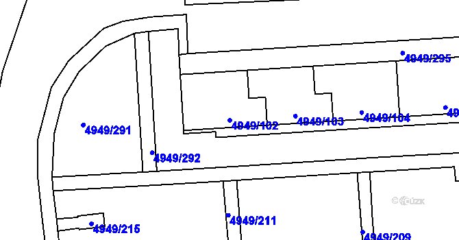 Parcela st. 4949/102 v KÚ Ústí nad Labem, Katastrální mapa