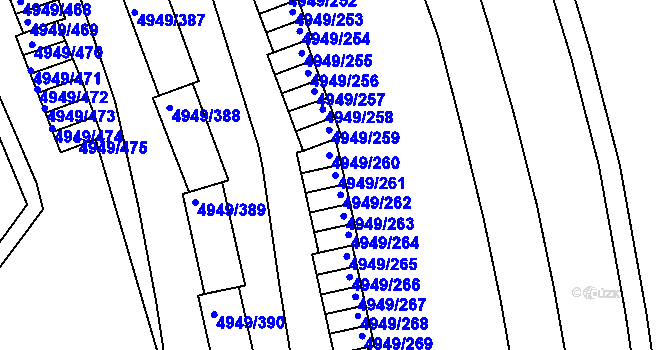 Parcela st. 4949/261 v KÚ Ústí nad Labem, Katastrální mapa