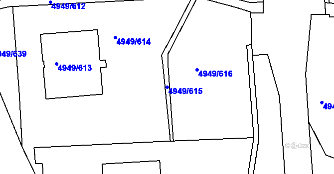 Parcela st. 4949/615 v KÚ Ústí nad Labem, Katastrální mapa