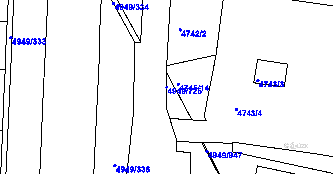 Parcela st. 4949/726 v KÚ Ústí nad Labem, Katastrální mapa