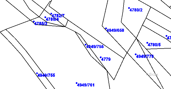 Parcela st. 4949/756 v KÚ Ústí nad Labem, Katastrální mapa