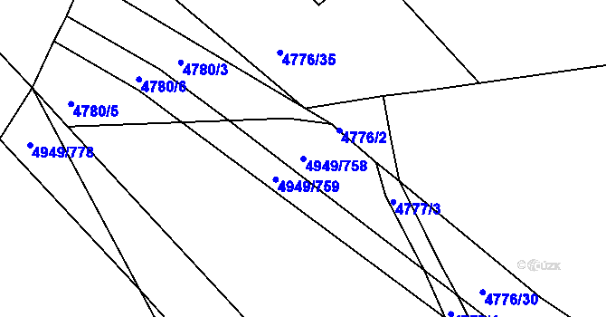 Parcela st. 4949/758 v KÚ Ústí nad Labem, Katastrální mapa