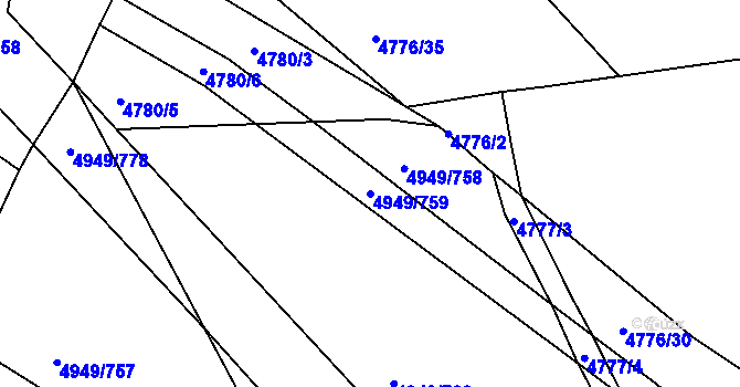 Parcela st. 4949/759 v KÚ Ústí nad Labem, Katastrální mapa
