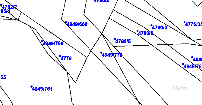 Parcela st. 4949/778 v KÚ Ústí nad Labem, Katastrální mapa