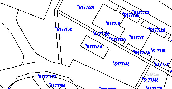 Parcela st. 5177/34 v KÚ Ústí nad Labem, Katastrální mapa