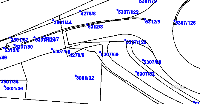 Parcela st. 5307/69 v KÚ Ústí nad Labem, Katastrální mapa
