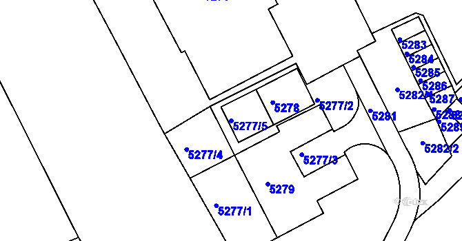 Parcela st. 5277/5 v KÚ Ústí nad Labem, Katastrální mapa