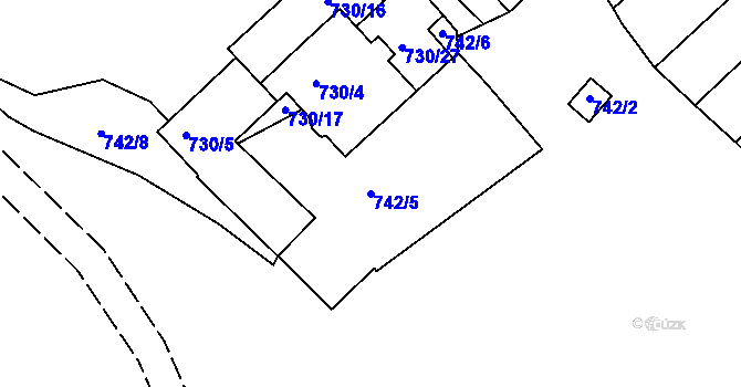 Parcela st. 742/5 v KÚ Ústí nad Labem, Katastrální mapa