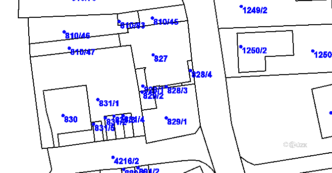 Parcela st. 828/3 v KÚ Ústí nad Labem, Katastrální mapa