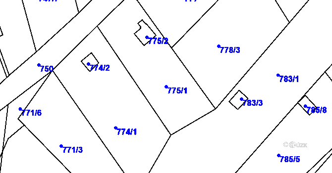 Parcela st. 775/1 v KÚ Ústí nad Labem, Katastrální mapa