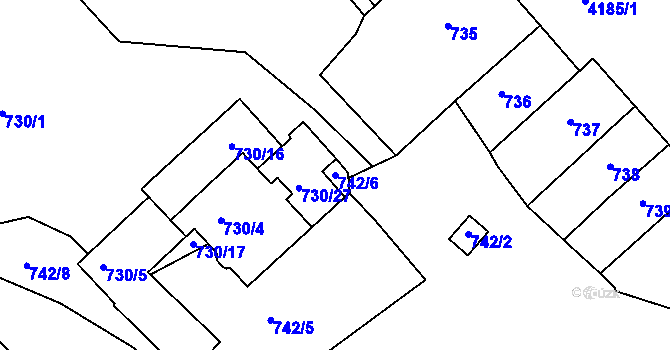 Parcela st. 742/6 v KÚ Ústí nad Labem, Katastrální mapa