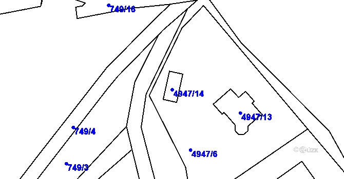 Parcela st. 4947/14 v KÚ Ústí nad Labem, Katastrální mapa