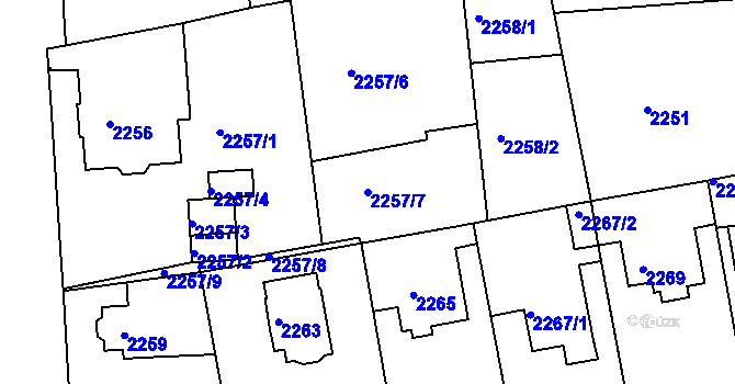Parcela st. 2257/7 v KÚ Ústí nad Labem, Katastrální mapa