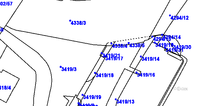 Parcela st. 3419/21 v KÚ Ústí nad Labem, Katastrální mapa
